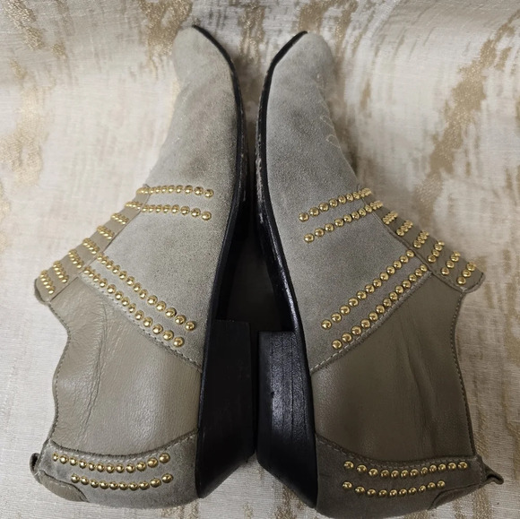 ANINE BING Charlie Low Grey Suede Gold Studded Point Toe Side Zip Shoe 37/7 - Picture 15 of 16